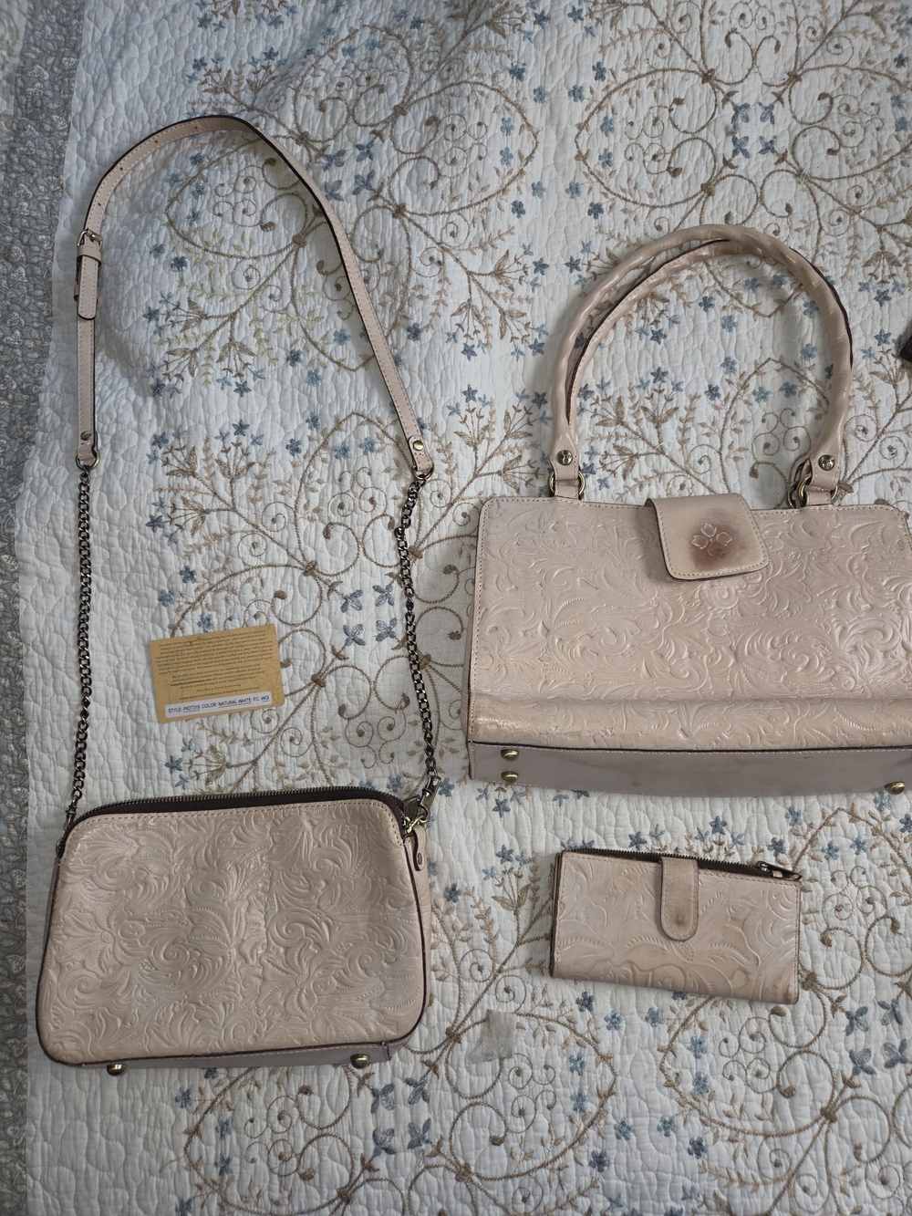 Embossed Pale Pink Women’s Satchel and Crossbody Set